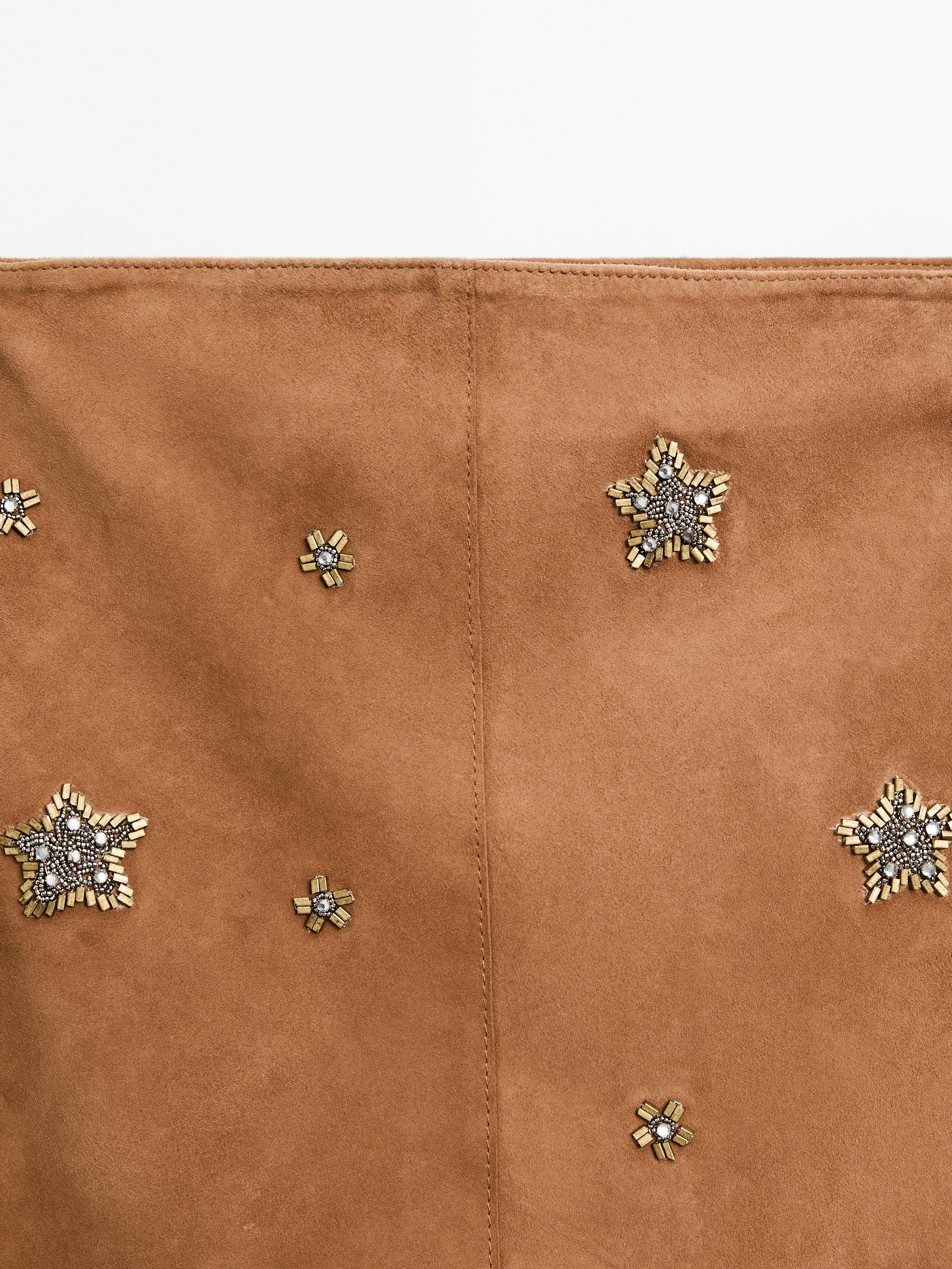 Jupe en cuir et daim avec pierres fantaisie