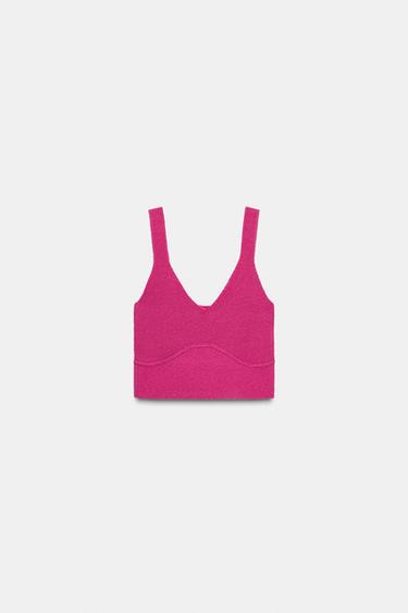 TOP CROP PUNTO TIRANTES - Fucsia de Zara