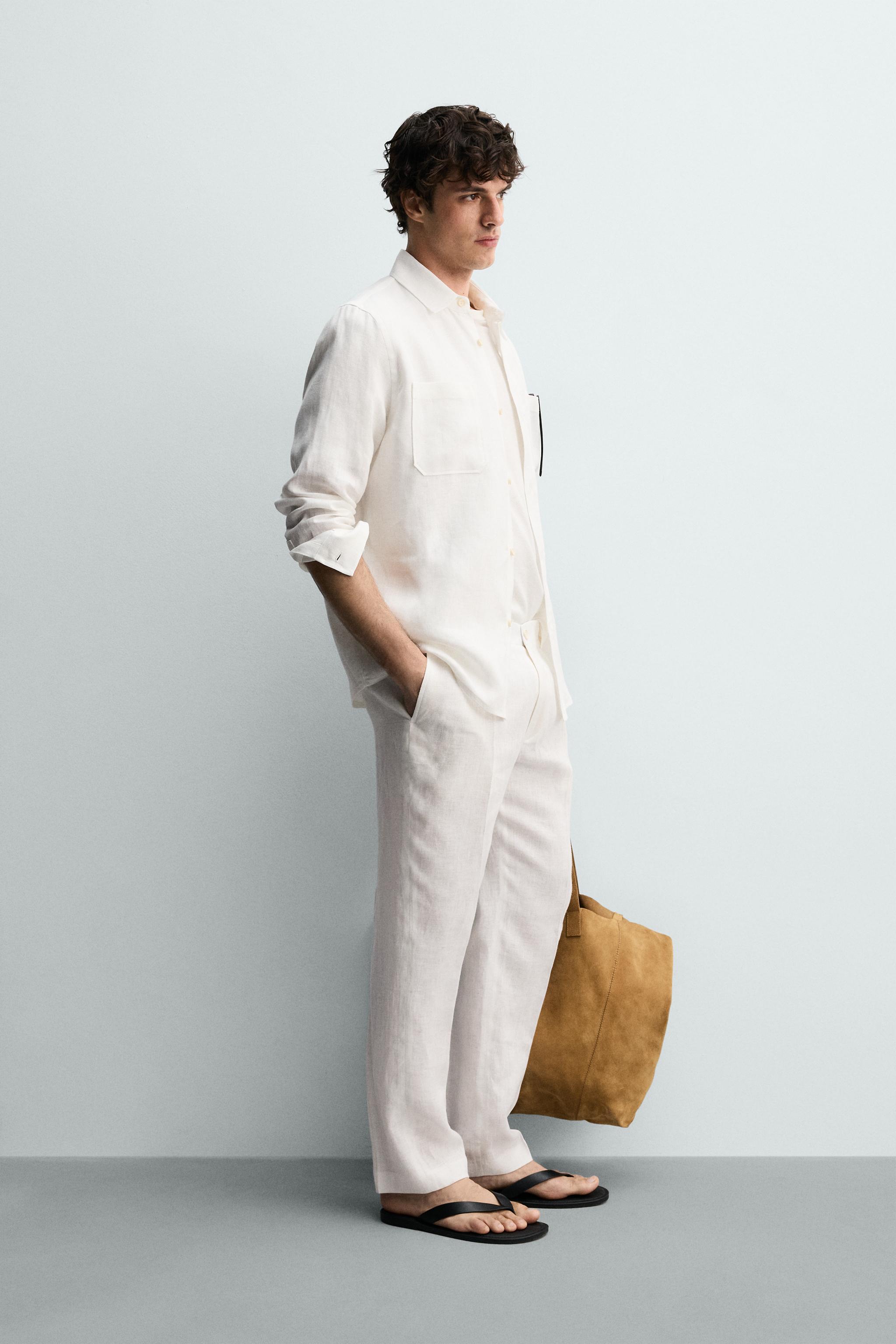 100% LINEN REGULAR FIT TROUSERS — White