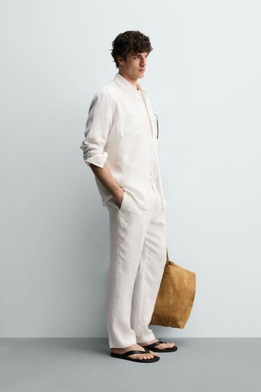 PANTALÓN REGULAR FIT 100% LINO - Blanco de Zara