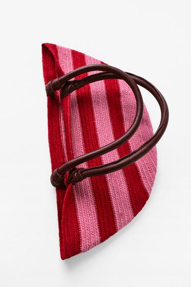 SAC EN JUTE ET CUIR À RAYURES - Rouge de Zara
