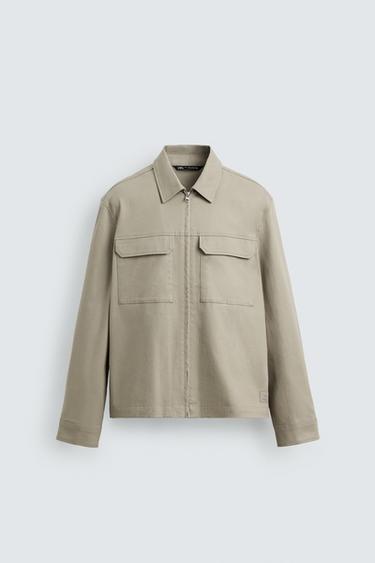 Zara RELAXED FIT POCKET OVERSHIRT - Beige