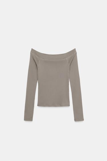 CAMISETA ALGODÓN CUELLO BARCO - Visón de Zara