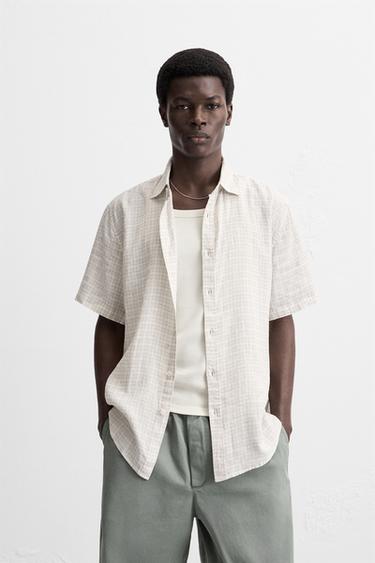 100% LINEN SHIRT - Black / White by Zara