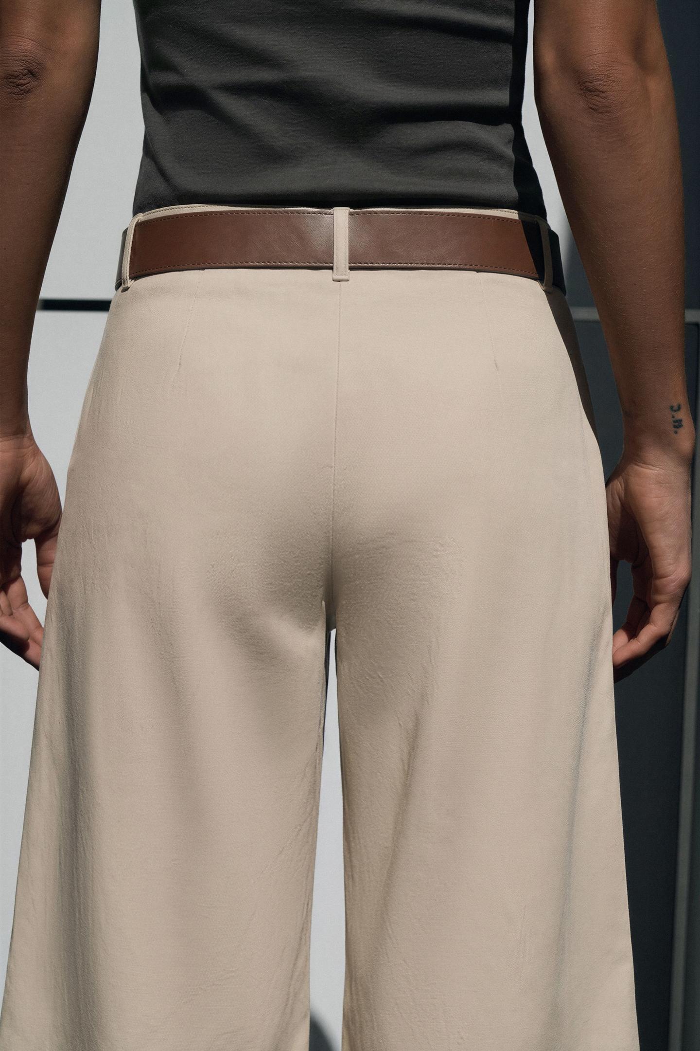 Женские брюки Zara Belted Culotte, цвет: Песочный — фото 3