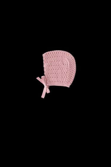 Zara CROCHET KNIT BONNET - Mid-pink - Image 0