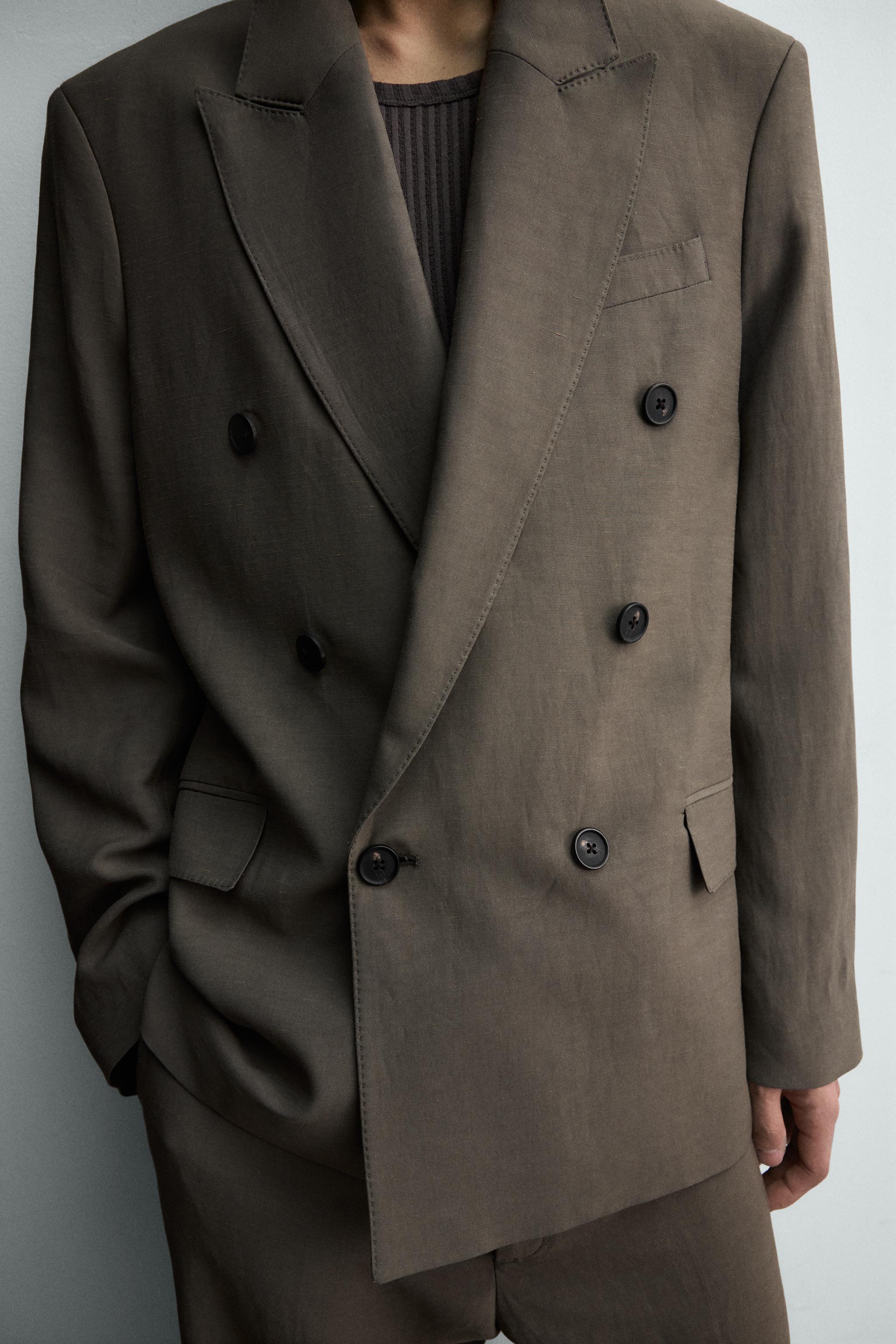 DOUBLE-BREASTED VISCOSE - LINEN SUIT BLAZER