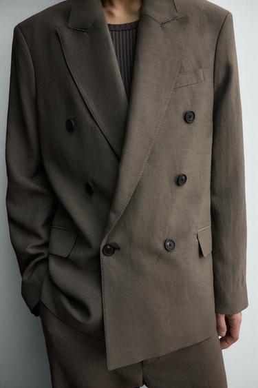 DOUBLE-BREASTED VISCOSE-LINEN SUIT BLAZER - Brown / Taupe by Zara - Image 4