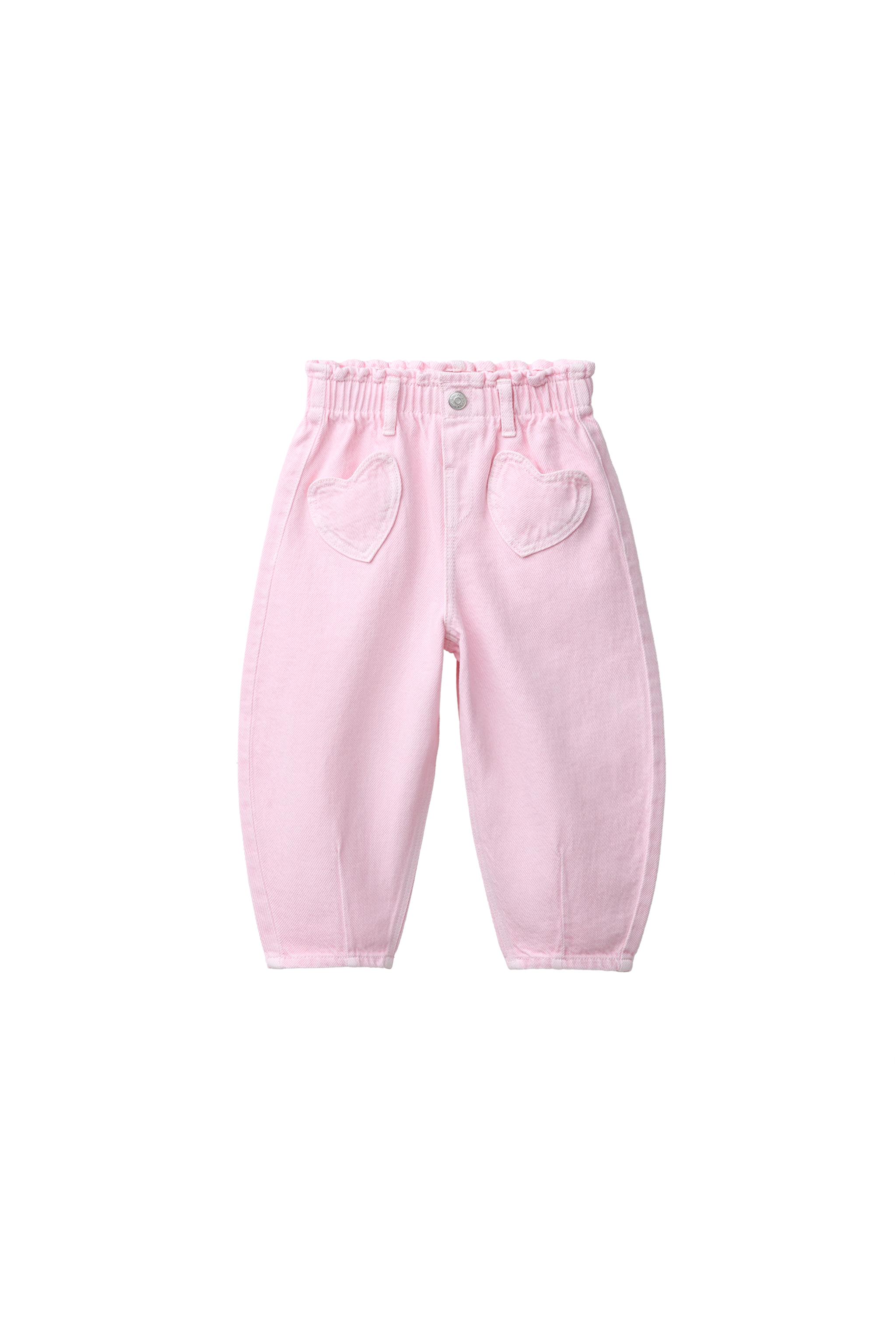 TWILL BAGGY PANTS WITH HEART POCKETS — Pink