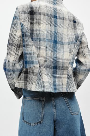 ZW 컬렉션 페플럼 텍스처 블레이저 - Zara 블루 /화이트