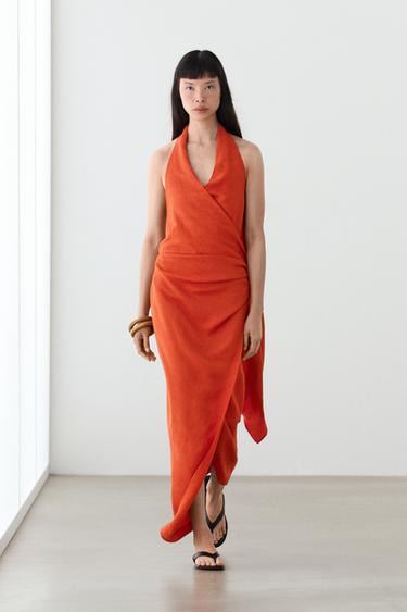 Zara Draped midi dress with bow detail - Russet - Image 0