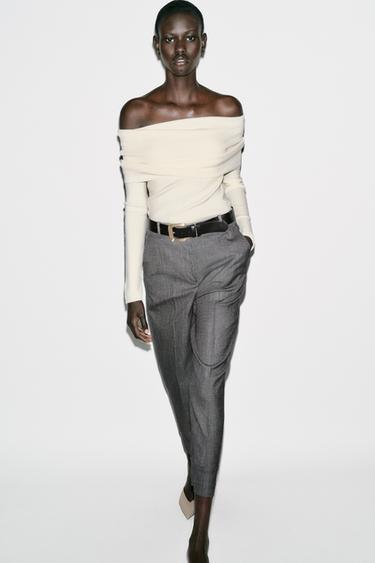 TROUSERS WITH BELT AND TURN-UP HEMS - Dark grey by Zara - Image 2