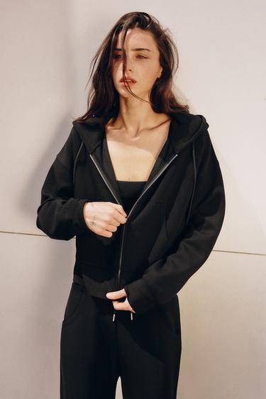 SUDADERA INTERLOCK CAPUCHA - Negro de Zara