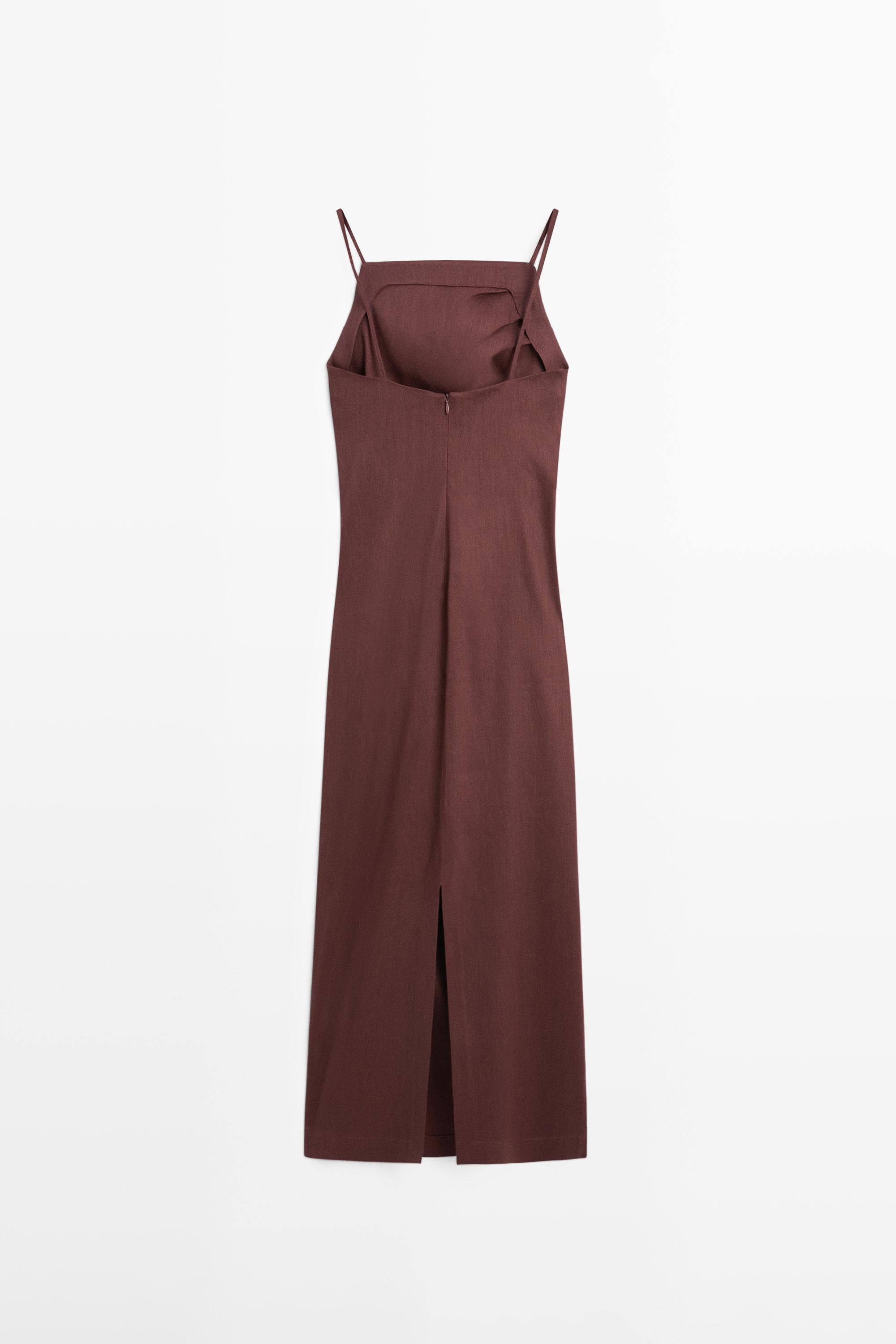 Strappy stretch linen blend midi dress