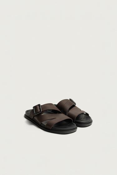 Zara Leather Multi-Strap Sandals - Burgundy Red