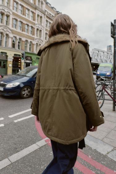 PARKA REMBOURRÉE INTÉRIEUR EFFET FOURRURE - Kaki de Zara - Image 4