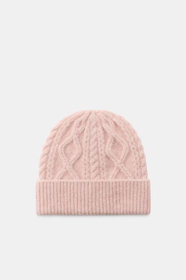 Zara CABLE KNIT BEANIE - Pink