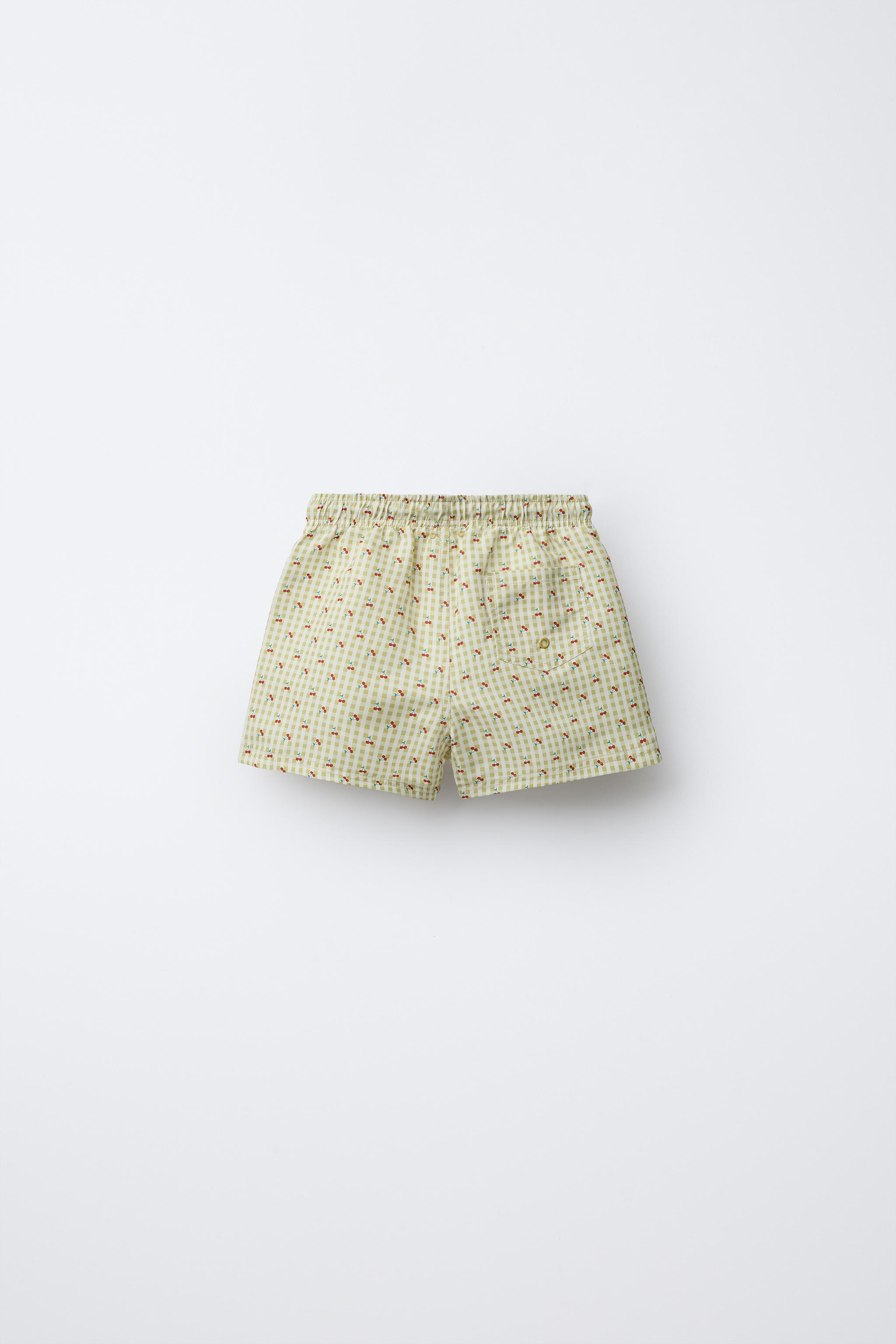 ★ドイツ発*ZARA*新作*コットンリヨセルショーツ/BURG★ 6～14歳/チェリー柄スイムショーツ - オリーブグリーン | ZARA