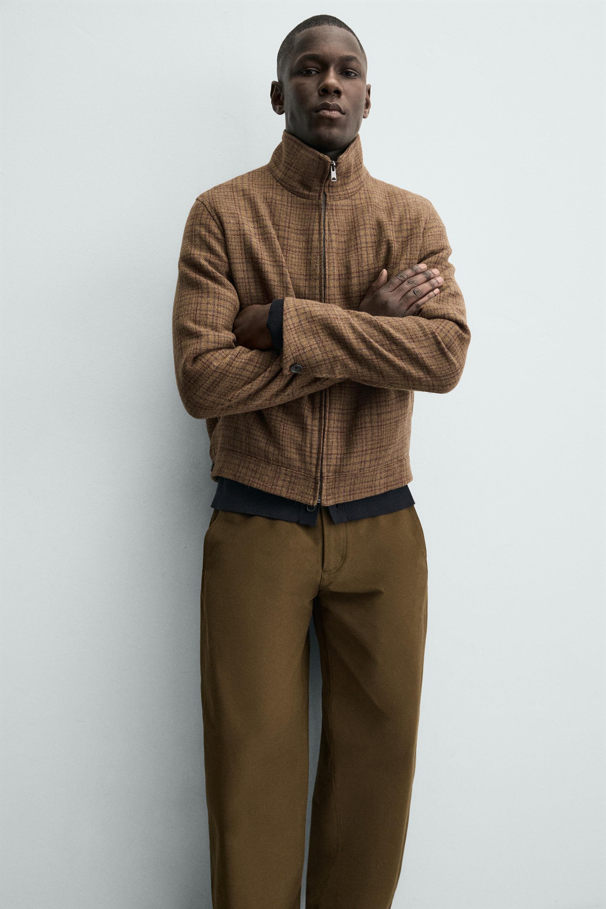 ウール混チェックシャツジャケット - ブラウン | ZARA Japan / 日本