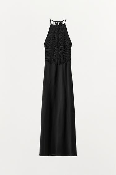 ROBE HALTER SATINÉE DOS BRODÉ - Noir de Zara - Image 5