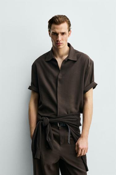 RELAXED FIT FLOWY SHIRT — Brown 2