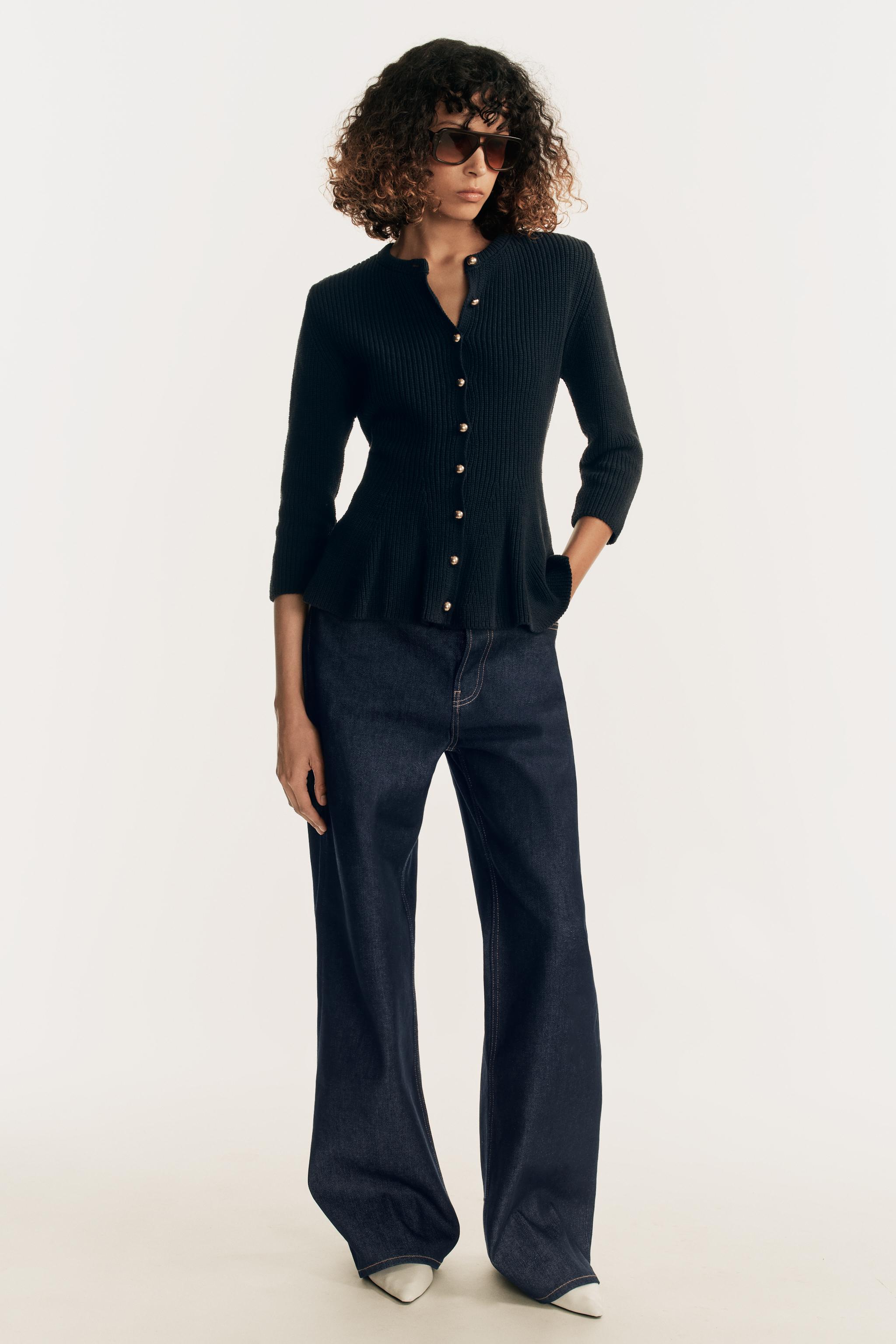 KNIT PEPLUM JACKET — Navy blue