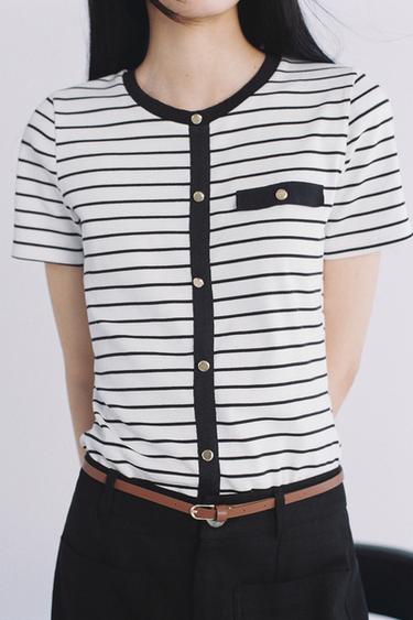 STRIPED BUTTONED TOP - striped by Zara