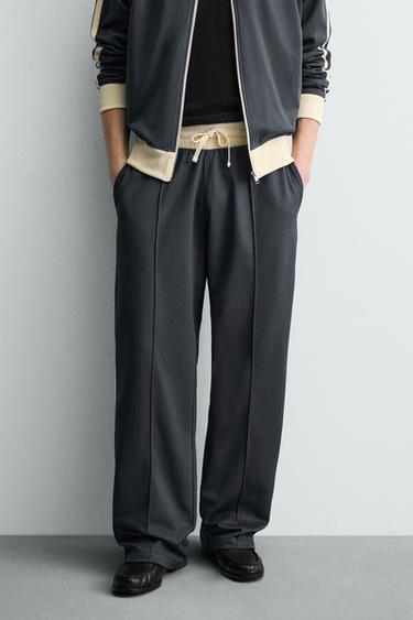 Zara WIDE FIT JOGGER PANTS WITH SIDE STRIPES - Blue