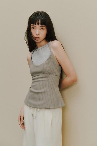 ピンストライプ ホルターネックトップスダークグレーZaraのピンストライプ ホルターネックトップス - ダークグレー