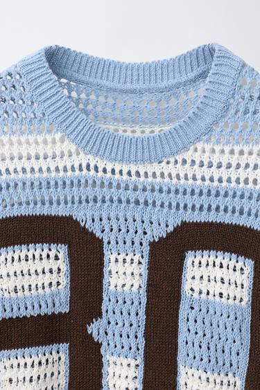 PULL EN MAILLE À RAYURES AVEC NUMÉRO - Bleu pastel de Zara - Image 2