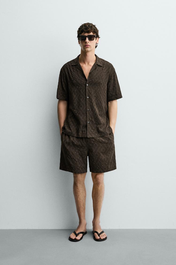 ZARA GEOMETRIC JACQUARD BERMUDA SHORTS