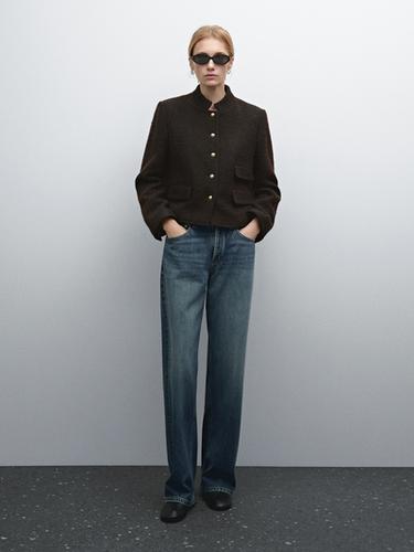 Zara Short jacket with rhinestone buttons - Dark brown - Image 0