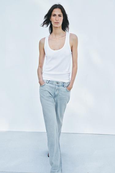 JEANS ZW COLLECTION STRAIGHT BOOTCUT بسرج متوسط - أزرق فاتح الخاص بـ Zara