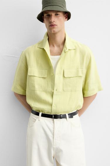 100% LINEN SHIRT WITH POCKETS - Lime by Zara - Image 4