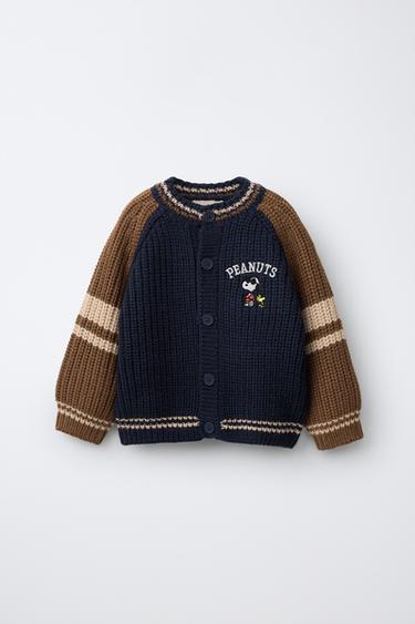 Zara SNOOPY PEANUTS™ EMBROIDERED CARDIGAN - Brown-Blue