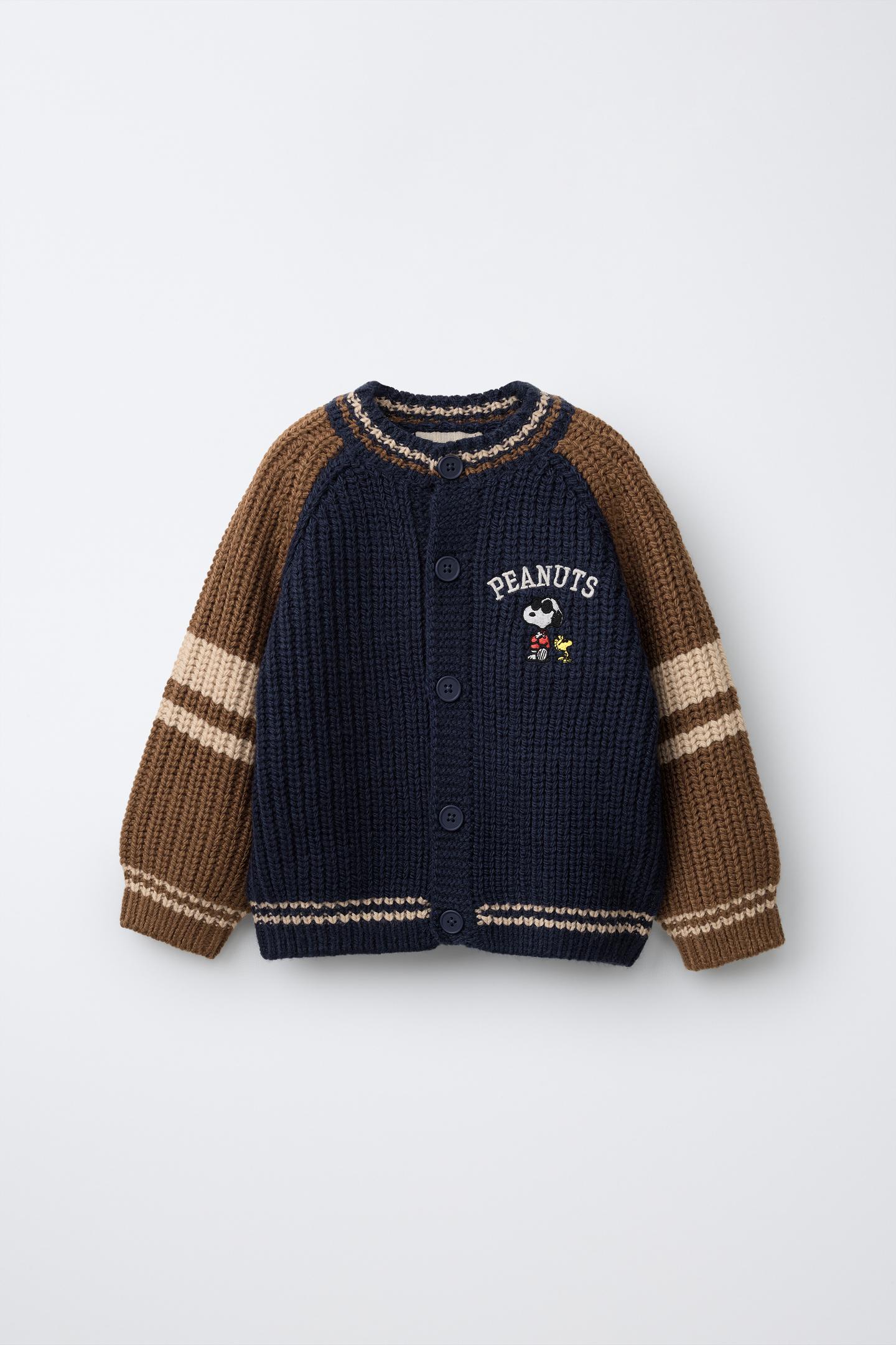 Детский кардиган Zara Snoopy Peanuts™ Embroidered, цвет: Коричневый синий — фото 1