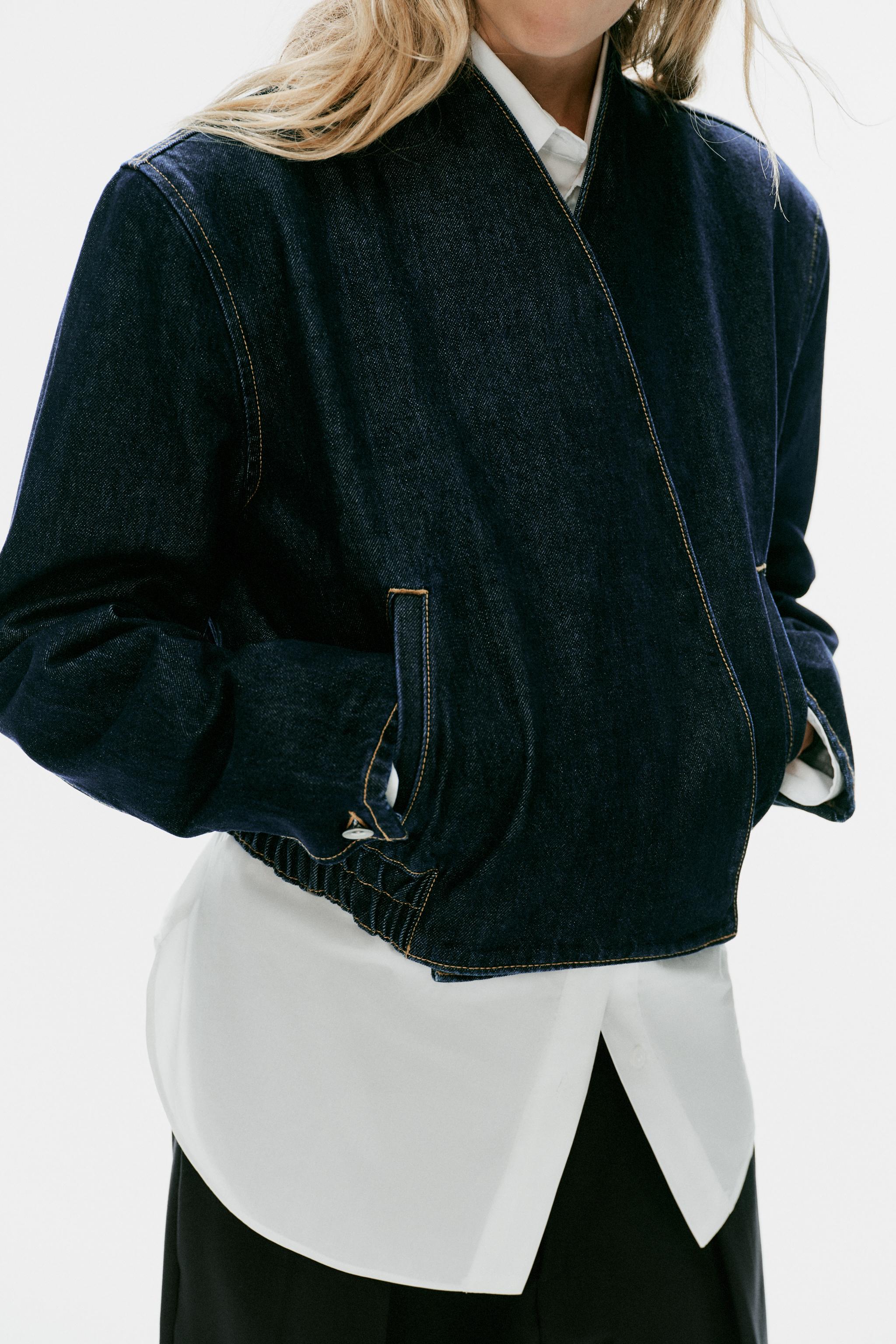 Женские куртки Zara TRF DENIM CROSSOVER BOMBER JACKET — фото 3