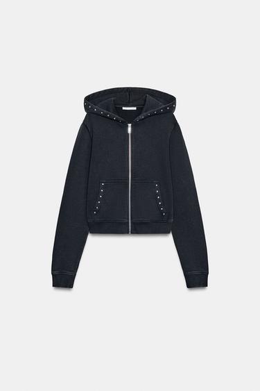 SUDADERA FELPA EFECTO LAVADO TACHAS - Carbón de Zara