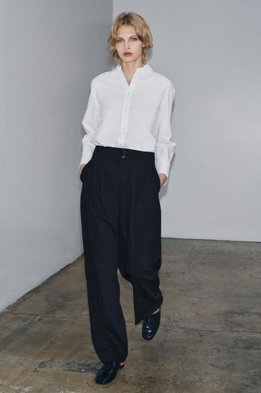 ZW COLLECTION PINSTRIPE TROUSERS - Navy blue by Zara