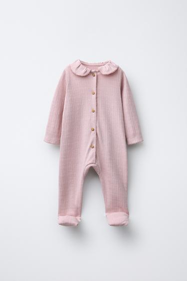 CONVERTIBLE FOOT HEART POINTELLE SLEEPSUIT - Chalk pink by Zara