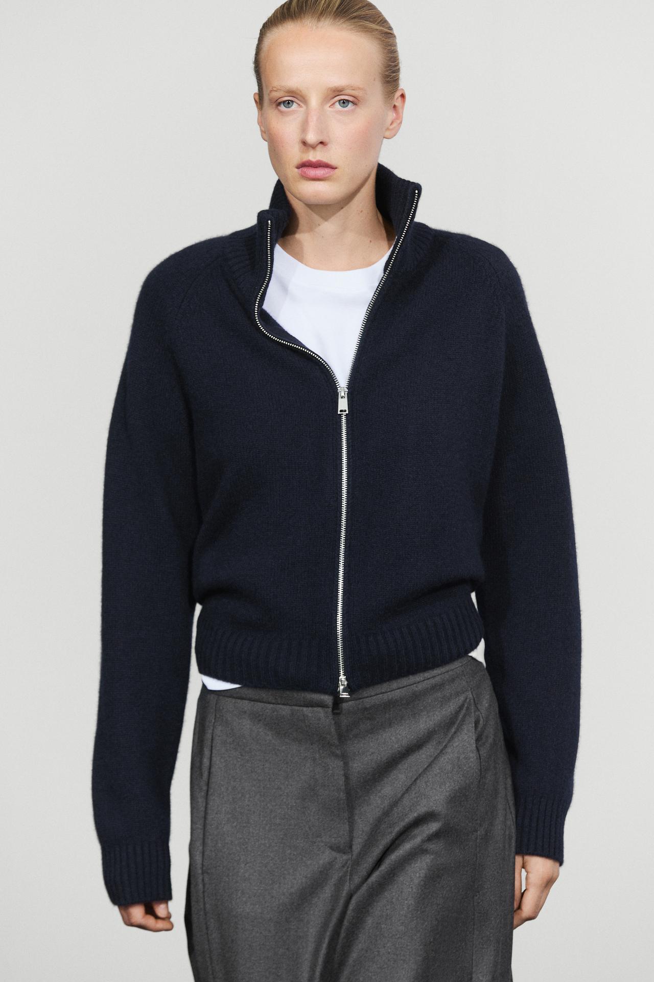 100% cashmere zip knit cardigan — Navy blue