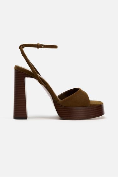 SUEDE PLATFORM SANDALS - Brown by Zara