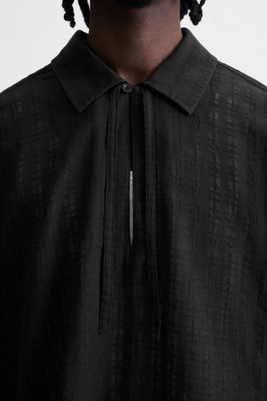 TEXTURED SEMI-SHEER POLO SHIRT - Black by Zara - Image 5