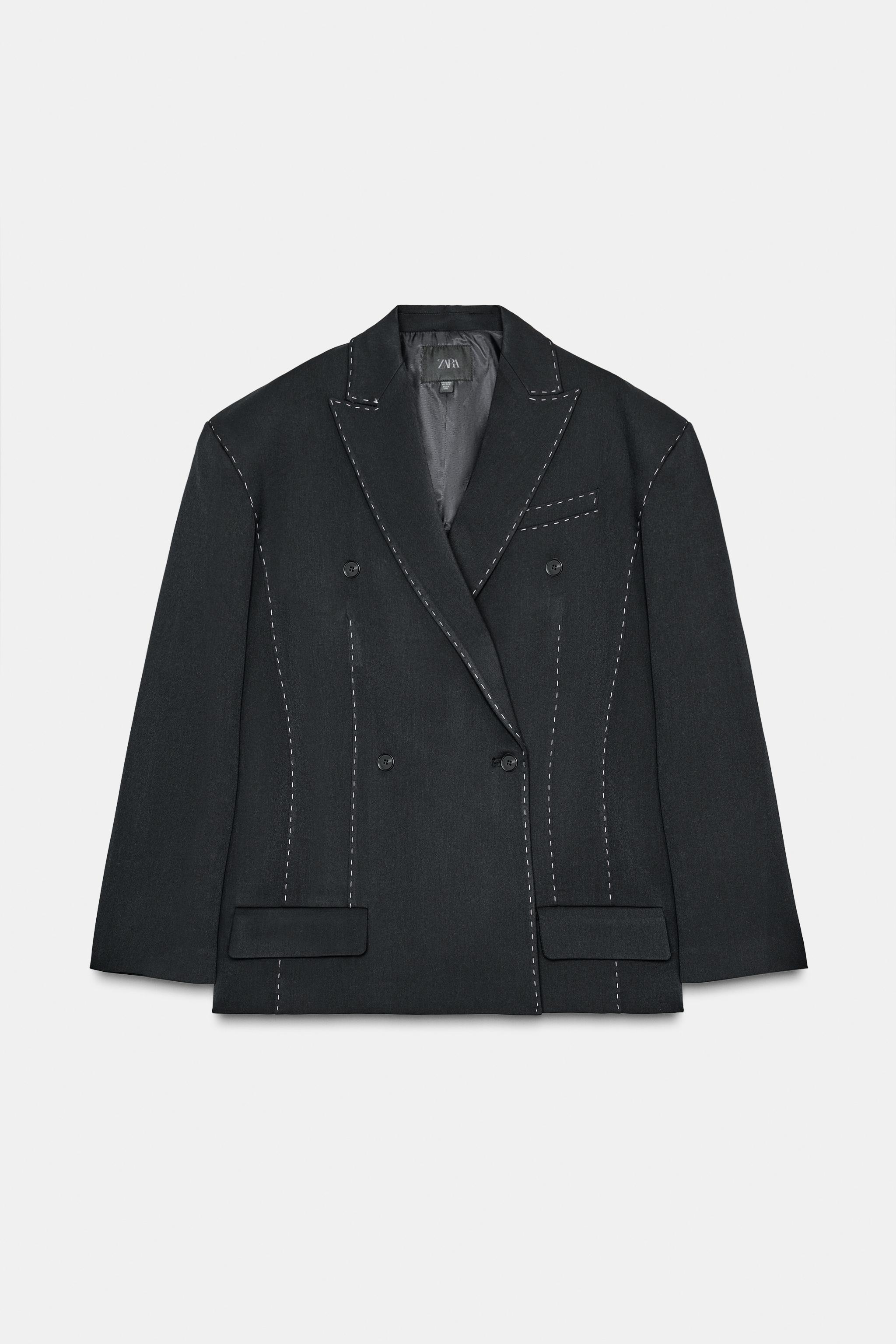 オーバーサイズピンストライプ柄ブレザー　ネイビー　ZARA zara オーバーサイズピンストライプ柄ブレザー - メルカリ