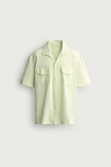 Zara 標準版口袋襯衫 - 淺酸橙色