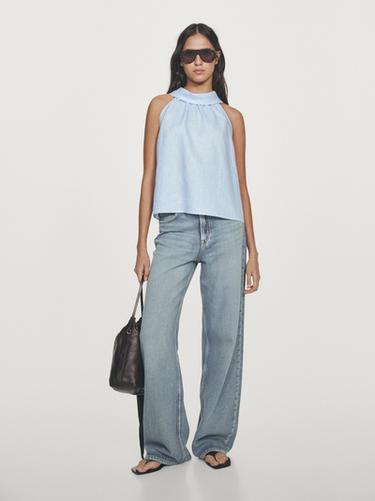 Zara 100% linen halterneck top - Sky blue