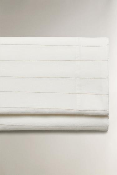 Zara STRIPED COTTON LINEN FLAT SHEET - Oyster-white - Image 0