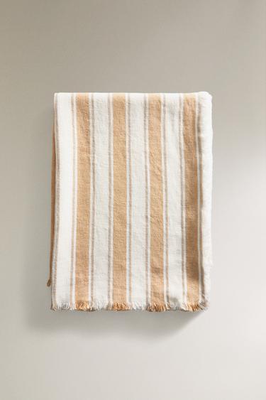 MANTA DE LINHO COM LISTRAS - Mostarda da Zara