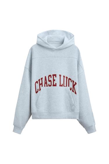 TEXT PRINT HOODED SWEATSHIRT