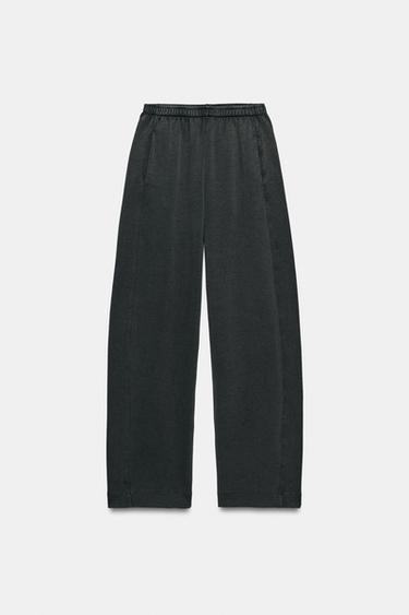 WASHED INTERLOCK PANTS — Charcoal 2
